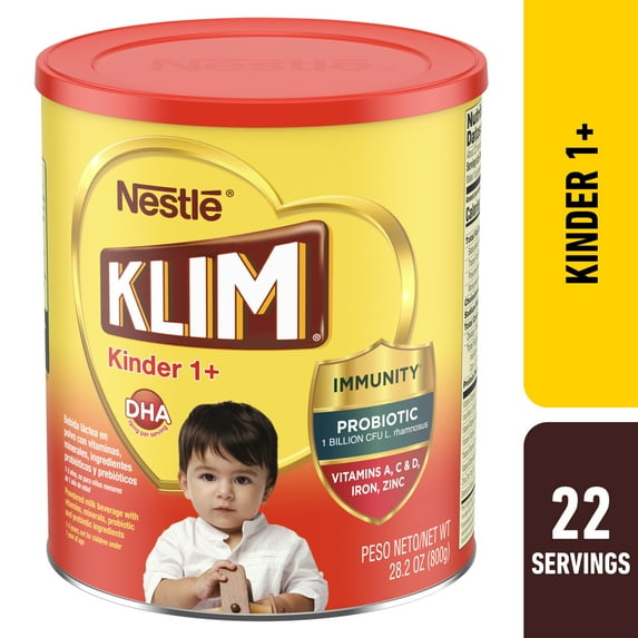 Nestle Klim Kinder 1+ Powder Immunity Probiotic Toddler Milk Beverage Mix with Vitamins A, C, D, Iron & Zinc, 28.2 oz Canister
