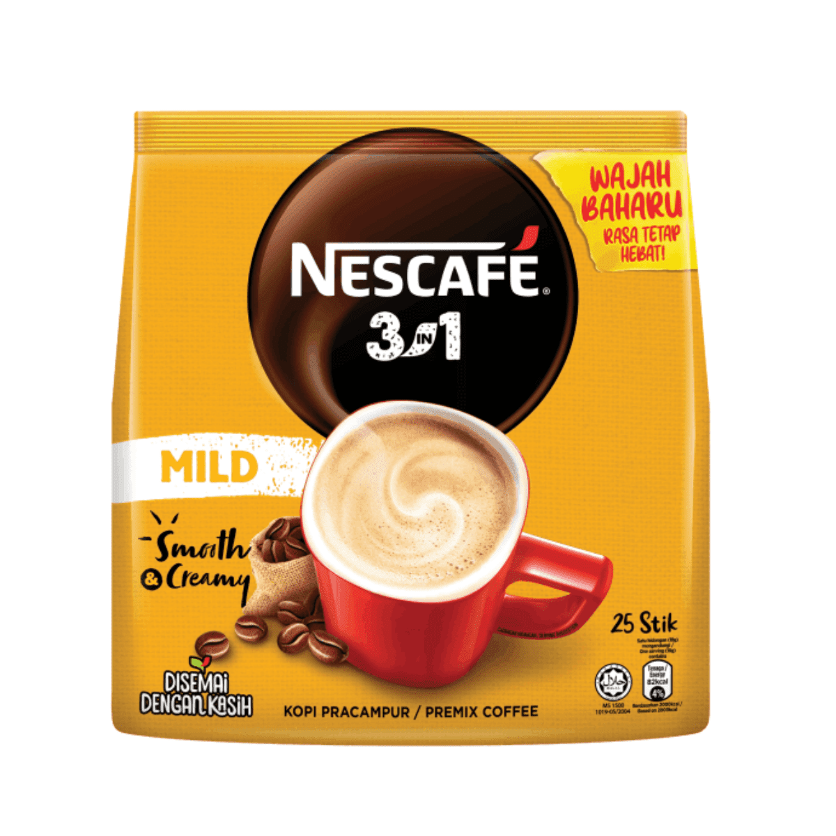 Nestle Malaysia Nescafe 3 in 1 Mild Flavor Instant Coffee (25 count x