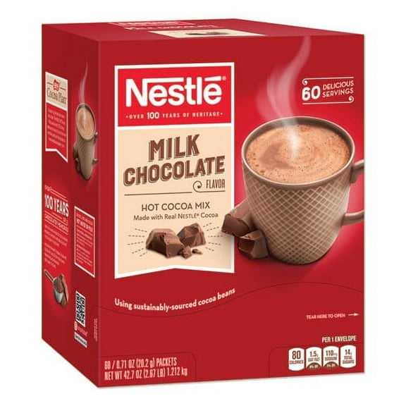 Nestle Milk Chocolate Single-Serve Hot Chocolate Packets - Cocoa, Chocolate - 0.71 oz - 60 / Box | Bundle of 2 Boxes
