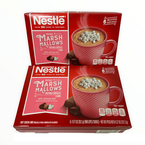 Nestle Mini Marshmallows Rich Milk Chocolate Flavor Hot Cocoa Mix; 2 Packs of 6 Servings: Total of 12 Servings