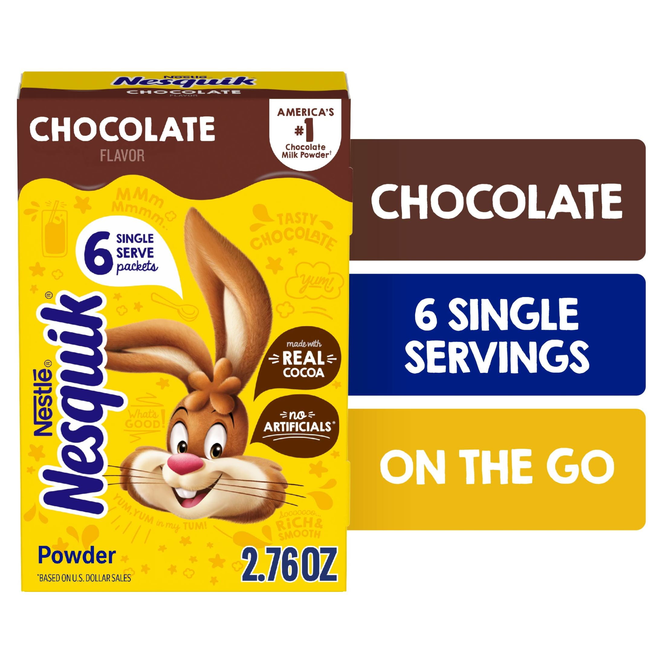 Nesquik Chocolate Powder, Chocolate Milk Mix, Single Drink Mix Packets, 6 Packets