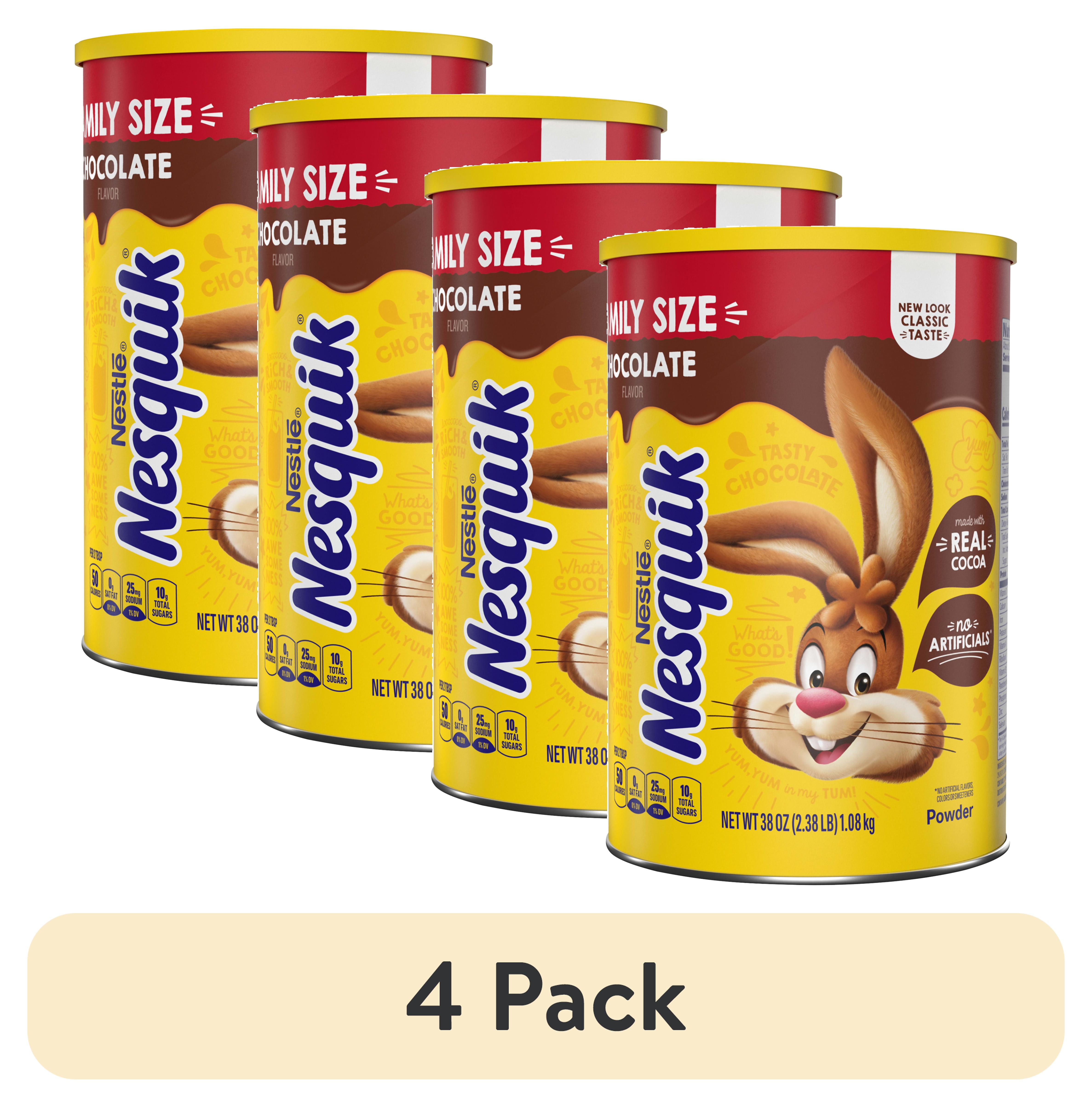 (4 pack) Nestle Nesquik Chocolate Flavor Powder Drink Mix Canister, 38