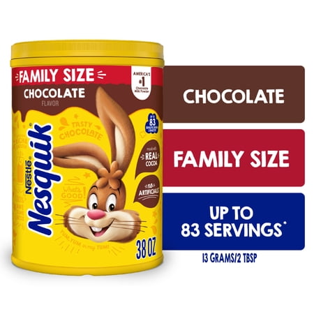 Nestle Nesquik Chocolate Flavor Powder Stir In Drink Mix Canister, 38 oz Canister, 83 Servings