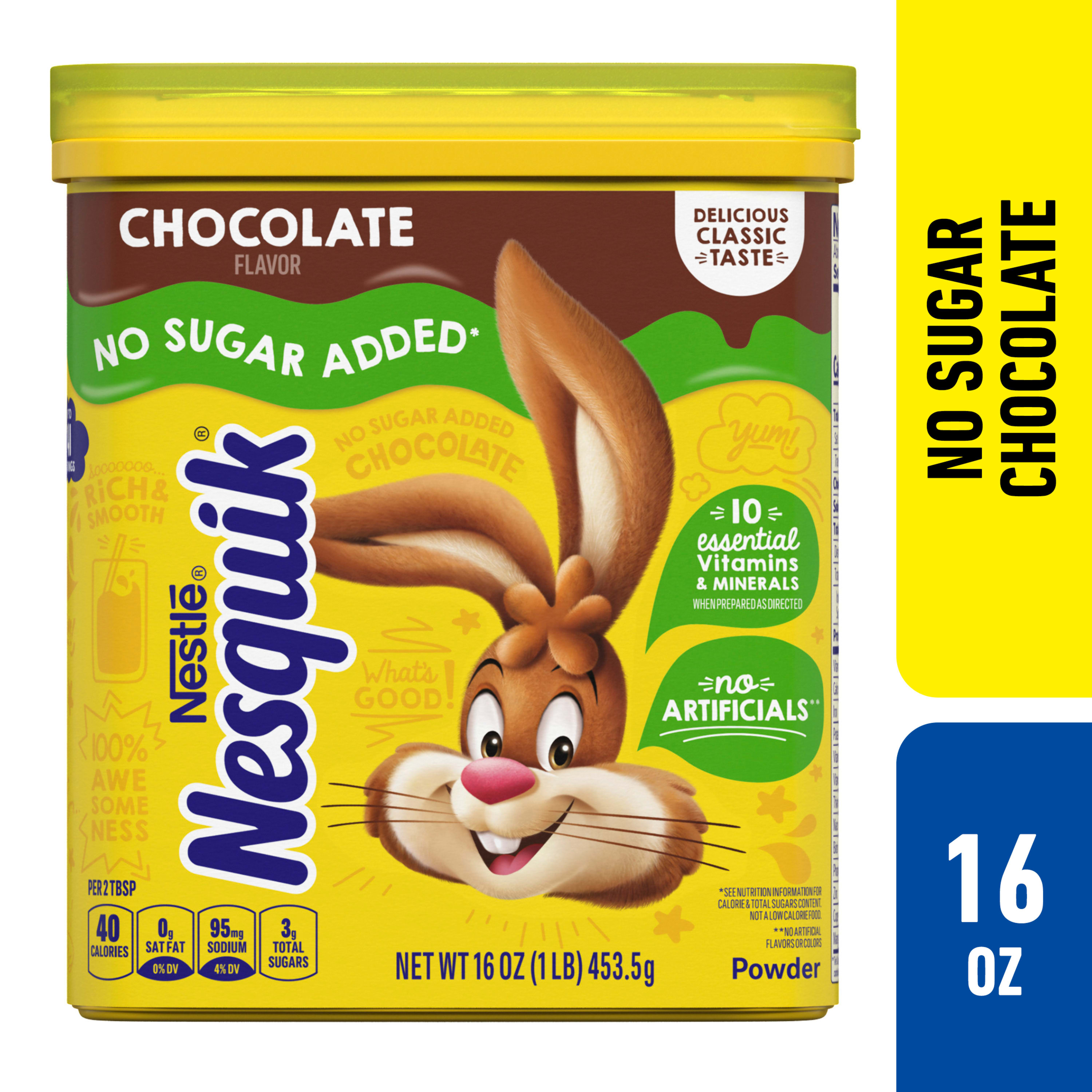 Nestle Nesquik No Sugar Added Chocolate Powder, 16 oz, Can, Makes Instant Chocolate Milk - image 1 of 11
