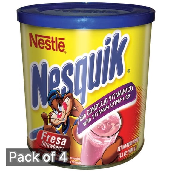 Nestle Nesquik Powdered Drink, Fresa Strawberry 14.1 oz (Pack of 4)