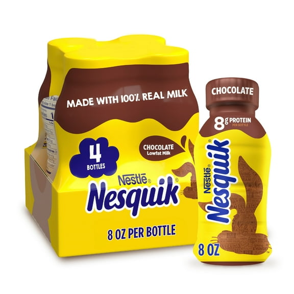 Nesquik Chocolate Milk, Ready to Drink, Shelf Stable Low-fat Milk, 4PK 32 fl oz
