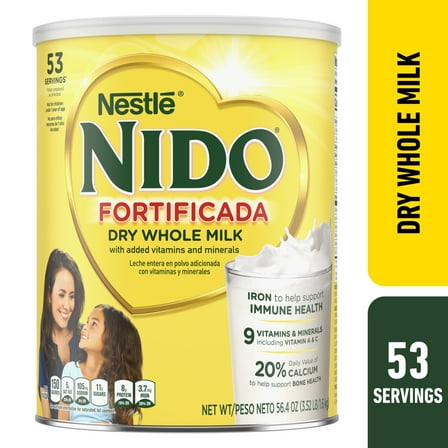 NIDO Fortificada Dry Whole Milk Powder with Vitamins A, C, D, Iron & Calcium, 56.4 oz Canister