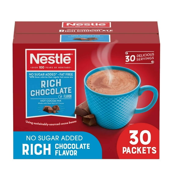 Nestle Hot Cocoa Mix, No Sugar Added, 30 Count of 0.28 oz Packets