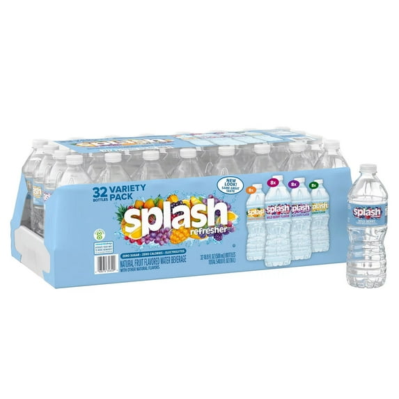 Splash Refresher, Variety Flavored Water, 16.9 FL OZ Plastic Bottles (32 Count)