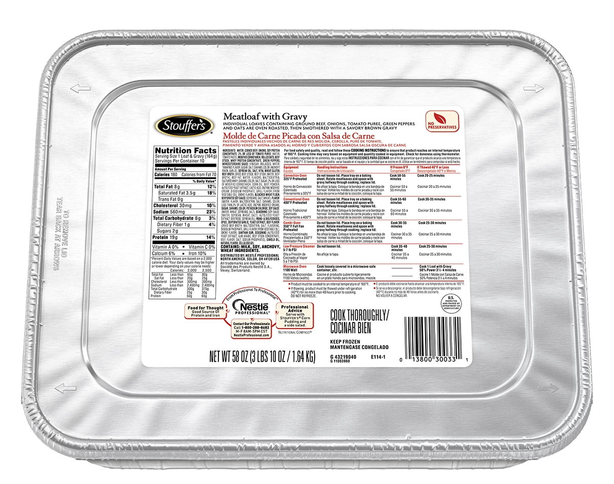 Nestle Stouffers Entree Meatloaf with Gravy, 58 Ounce 4 per case