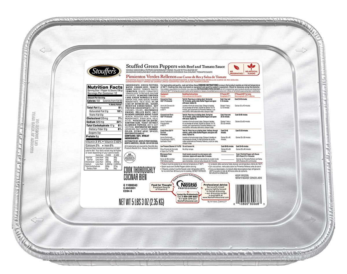 Nestle Stouffers Stuffed Green Pepper with Beef, 83 Ounce -- 4 per Case.