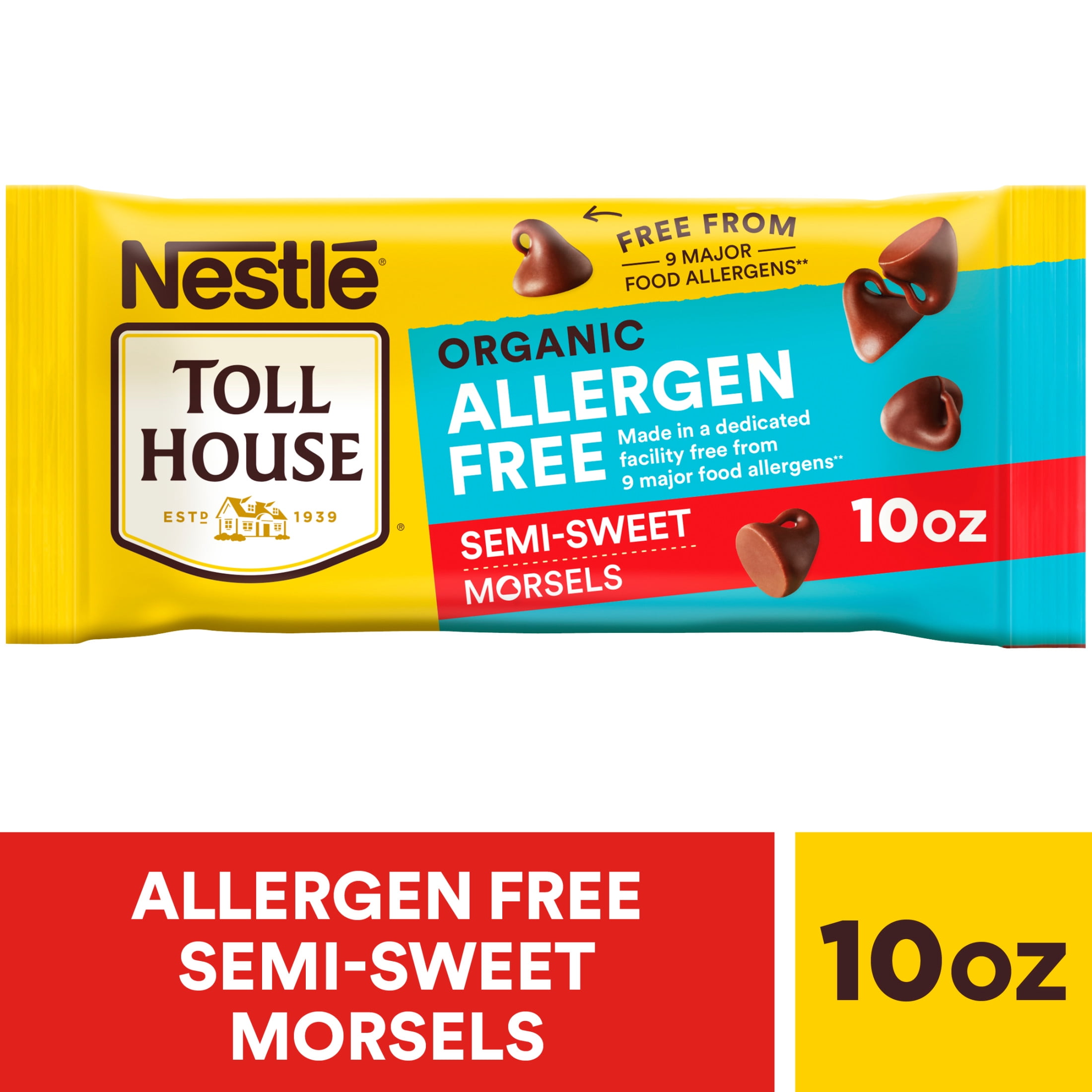 Nestle Toll House Organic Allergen Free Semi-Sweet Regular Chocolate Chips for Christmas Baking, 10 oz Bag