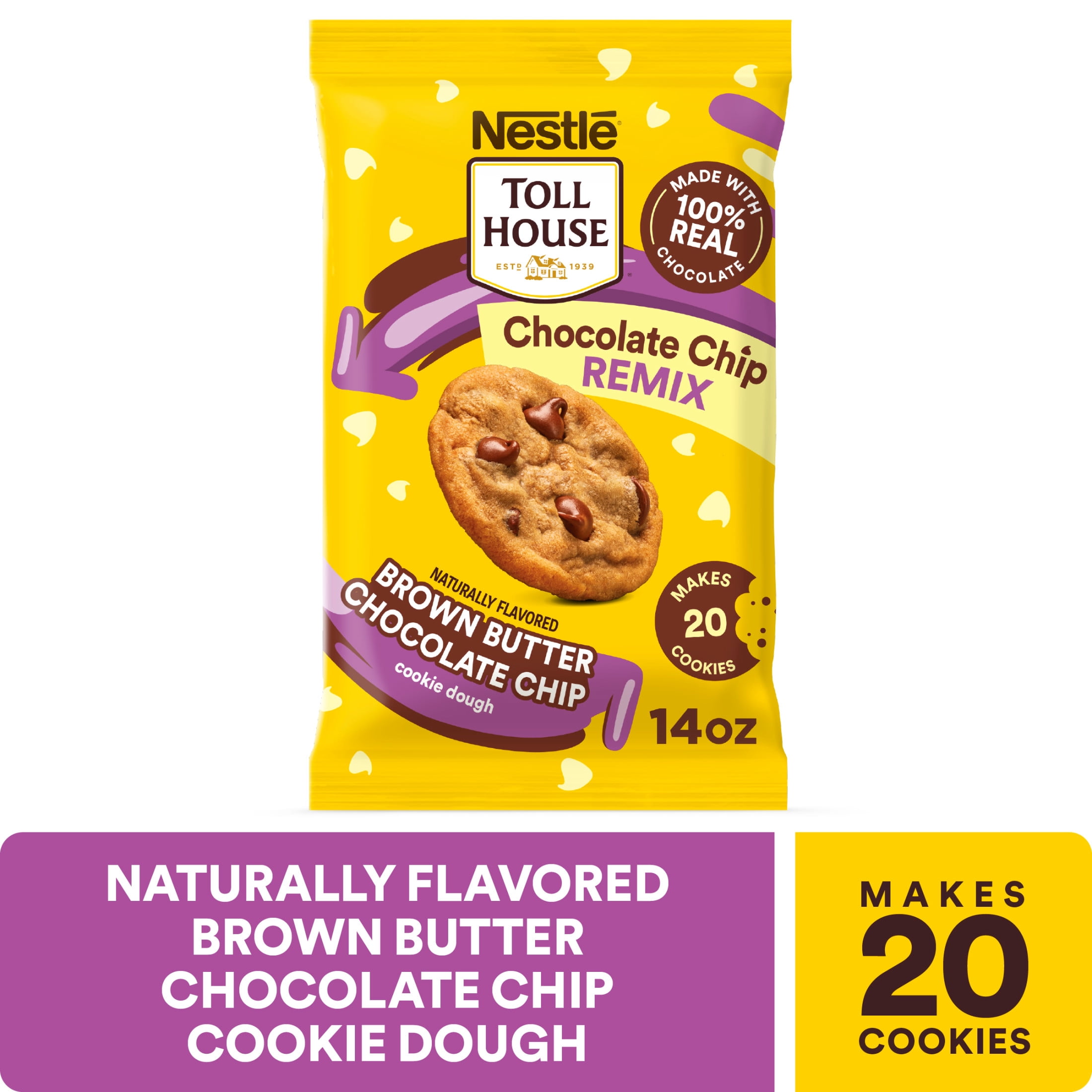 Nestle Toll House, Chocolate Chip Remix, Naturally Flavored Brown Butter Chocolate Chip Cookie Dough 14 oz