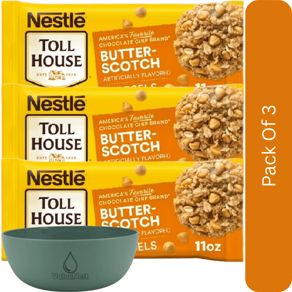 Nestle Toll House Butterscotch Baking Chips, Morsels, 11 oz Bag-3pk, With Olive Green Bowl By ValueNest