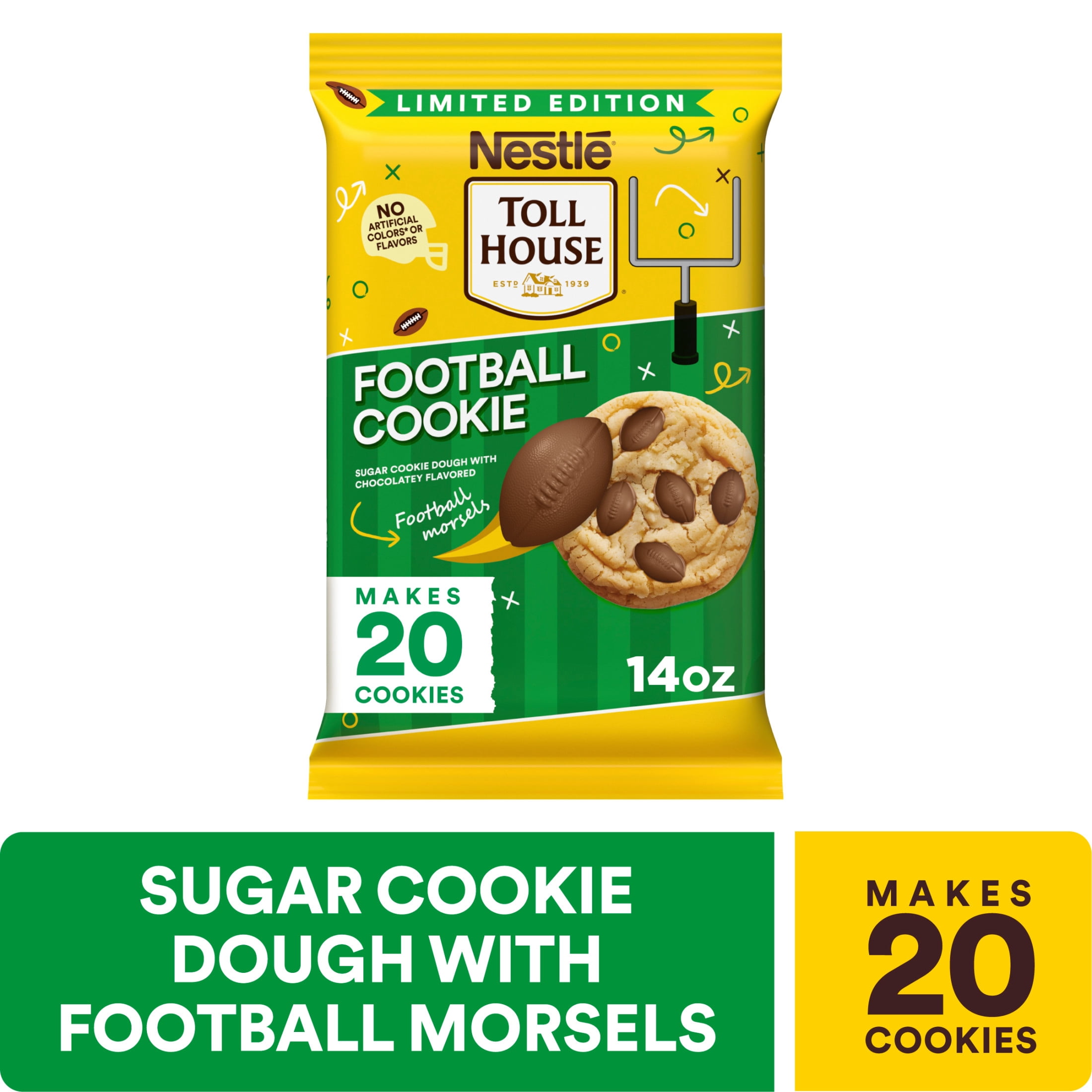Nestle Toll House Football Cookies, Sugar Cookie Dough, Football Snacks, 20 Cookies 14 oz