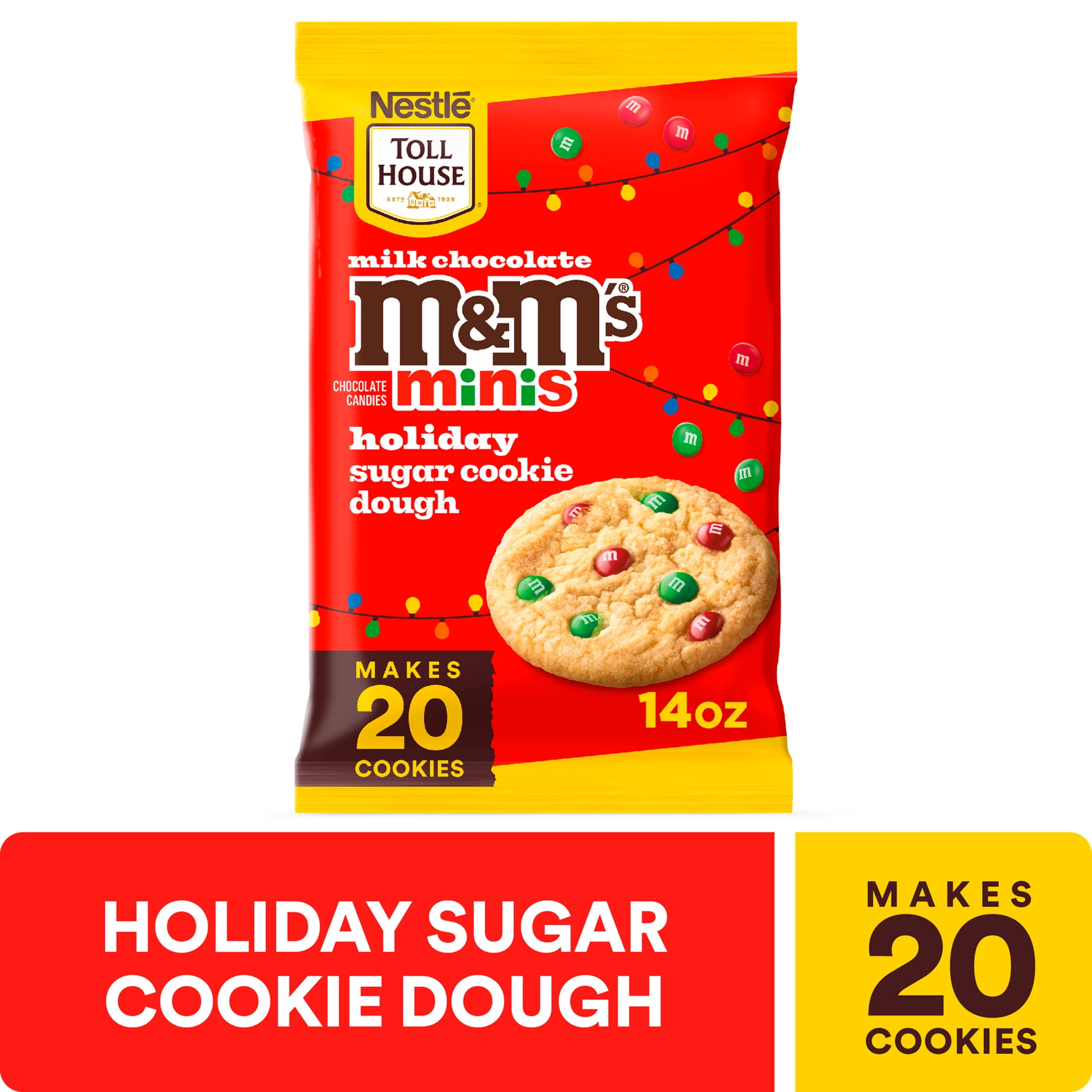 Nestle Toll House Ready to Bake M&M'S Minis Holiday Refrigerated Sugar Cookie Dough, 14 oz