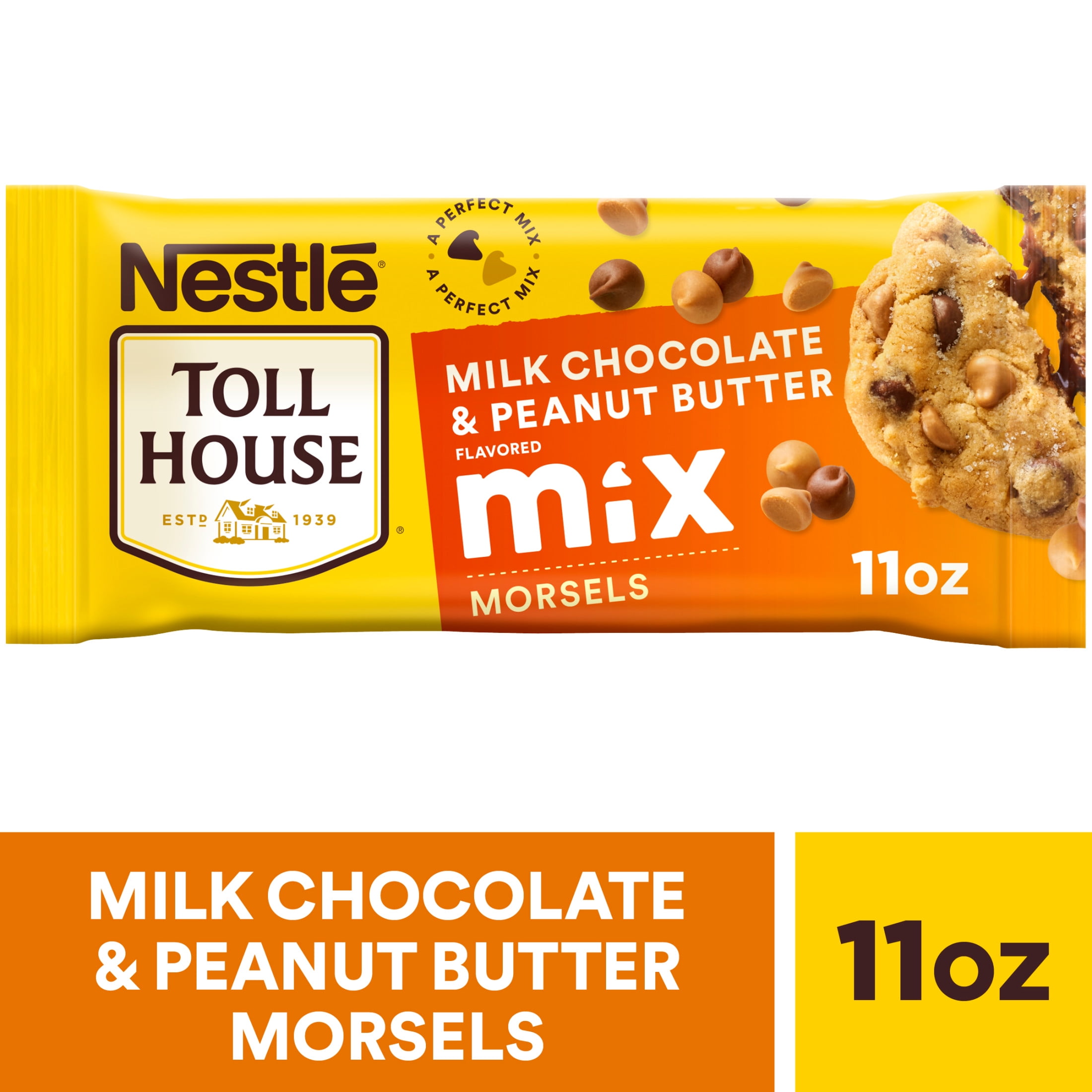Nestle Toll House Milk Chocolate and Peanut Butter Baking Chips for Valentine's Day, 1 Bag, 11 oz