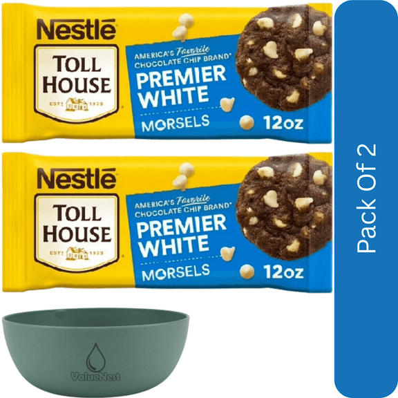 Nestle Toll House Premier White Baking Chips, 12 oz Bag-2pk,With Olive Green Bowl By ValueNest