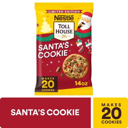 Nestle Toll House Ready to Bake Santa's Chocolate Chip Cookie Dough with Sprinkles for Holiday Cookies, 14 oz