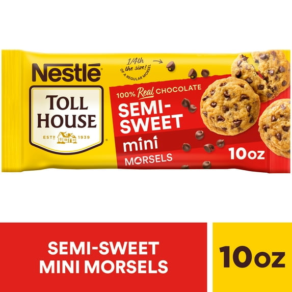 Nestle Toll House Semi Sweet Chocolate Mini Regular Baking Chips for Christmas Cookie Baking, Morsels, 10 oz Bag