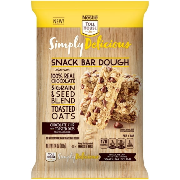 Nestle Toll House Simply Delicious Chocolate Chip with Toasted Oats Snack Bar Dough, 14 oz. Bag