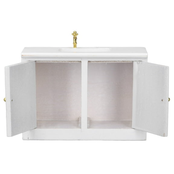 NestledNature Dollhouse Wood Bathroom Sink Simulated White Dollhouse Miniature Wash Basin Cabinet Single Sink 1:12 Dollhouse Furniture,Doll House Bathroom Sink,Miniature Dollhouse Bathroom Sink