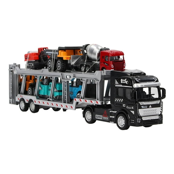 NestledNature Transport Truck Toy,7 In 1 Transport Truck Toy Alloy Pull Back Function Carrier Truck Model Toy With 6 Small Engineering Vehicles 12.6in,Carrier Truck Model