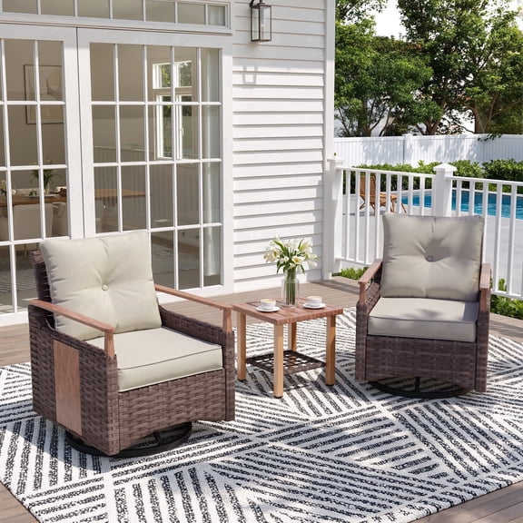 Nestnook 3 Pieces Patio Furniture Set, Timeless Design and Steel Frame, Outdoor Wicker Bistro Set with 2 Swivel Rocking Chairs, for Backyard and Balcony