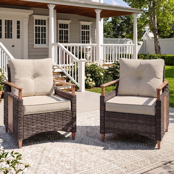 Nestnook Wicker Patio Chairs Set of 2, Outdoor Bistro Lounge Chairs with High-Back Cushions for Porch Deck Lawn Balcony Lawn and Backyard