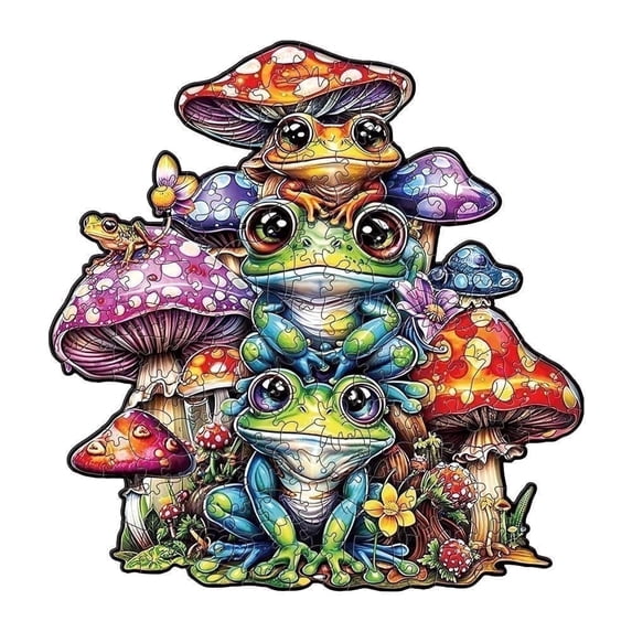 Nestologi Frog and Mushroom Premium Wooden Jigsaw Puzzle for Adults - Large - 5 Hours to Complete