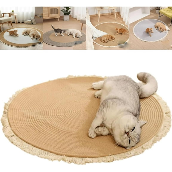 Nestoly Cotton Rope Area Rug for Cats, Cat Scratching Rug, Cat Scratcher Mat, Washable Round Vintage Reversible Woven Tassel, Soft and Stylish Home Accent (A, 32 Inch)