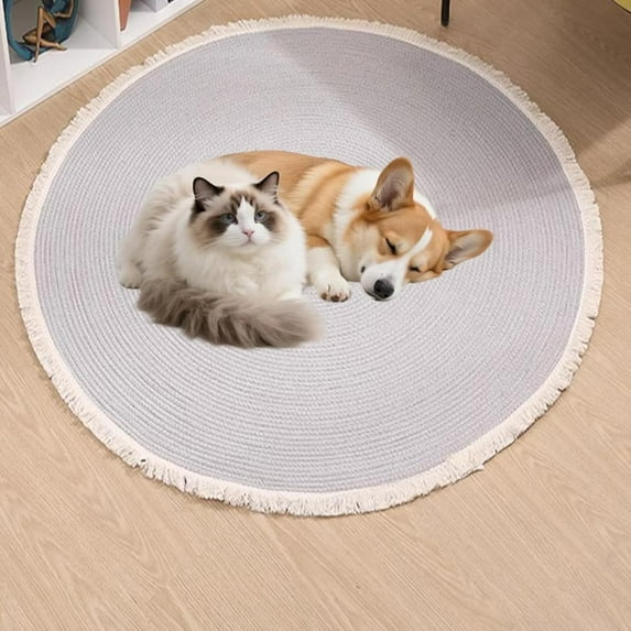 Nestoly Cotton Rope Area Rug for Cats, Reversible & Washable Round Scratching Mat with Tassels, Wear-Resistant for Home Decor