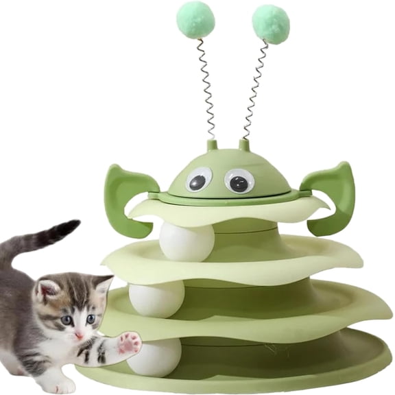 Nestoly Interactive 3-Layer Cat Toy Tower with Rotating Bee & Rolling Balls, Wobble Base Cat Track Toys for Indoor Cats & Kittens to Chase and Exercise