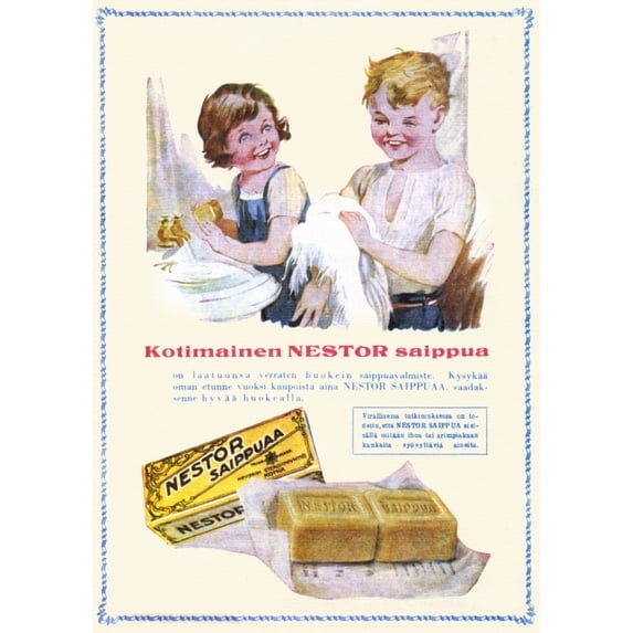 Nestor Soap - Children washing- Finnish Soap Advertisement Poster Print (24 x 36)