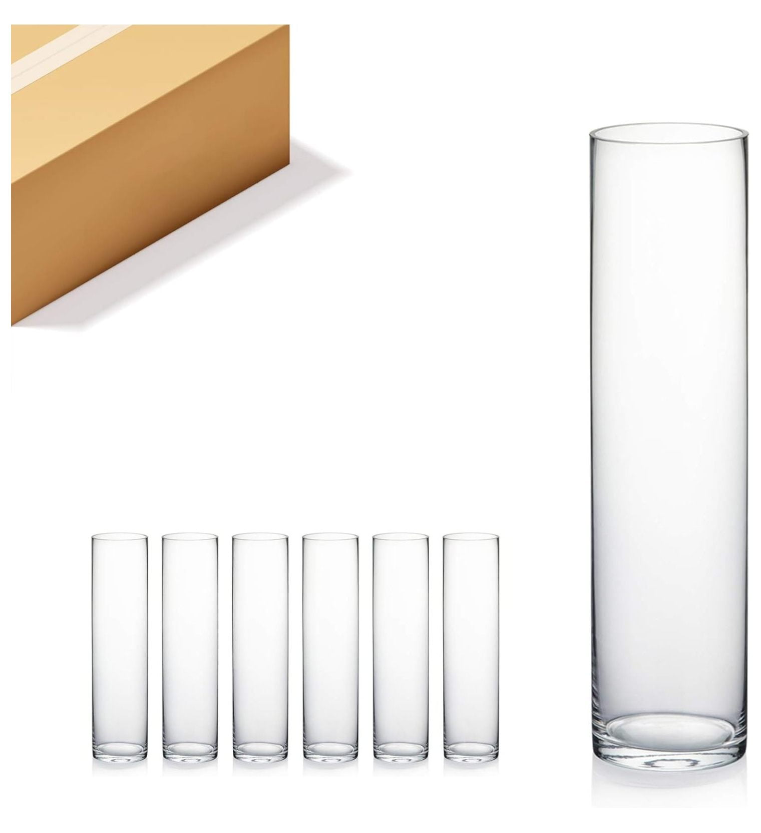 Nestora Quality Thick Weighted Clear Cylinder Glass Vases, 3" W x 12" H