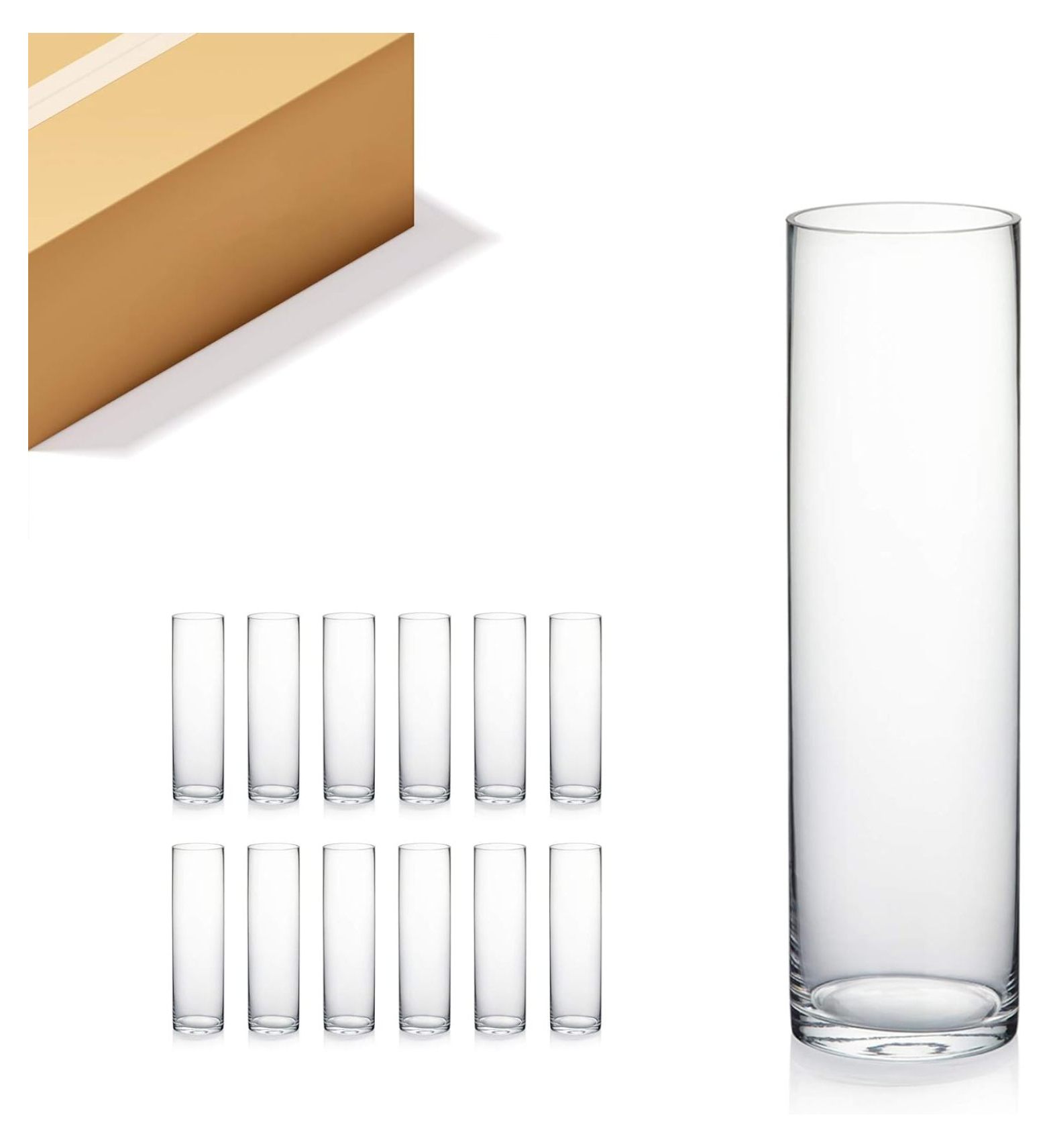 Nestora Quality Thick Weighted Tall Clear Cylinder Glass Vases, 4" W x