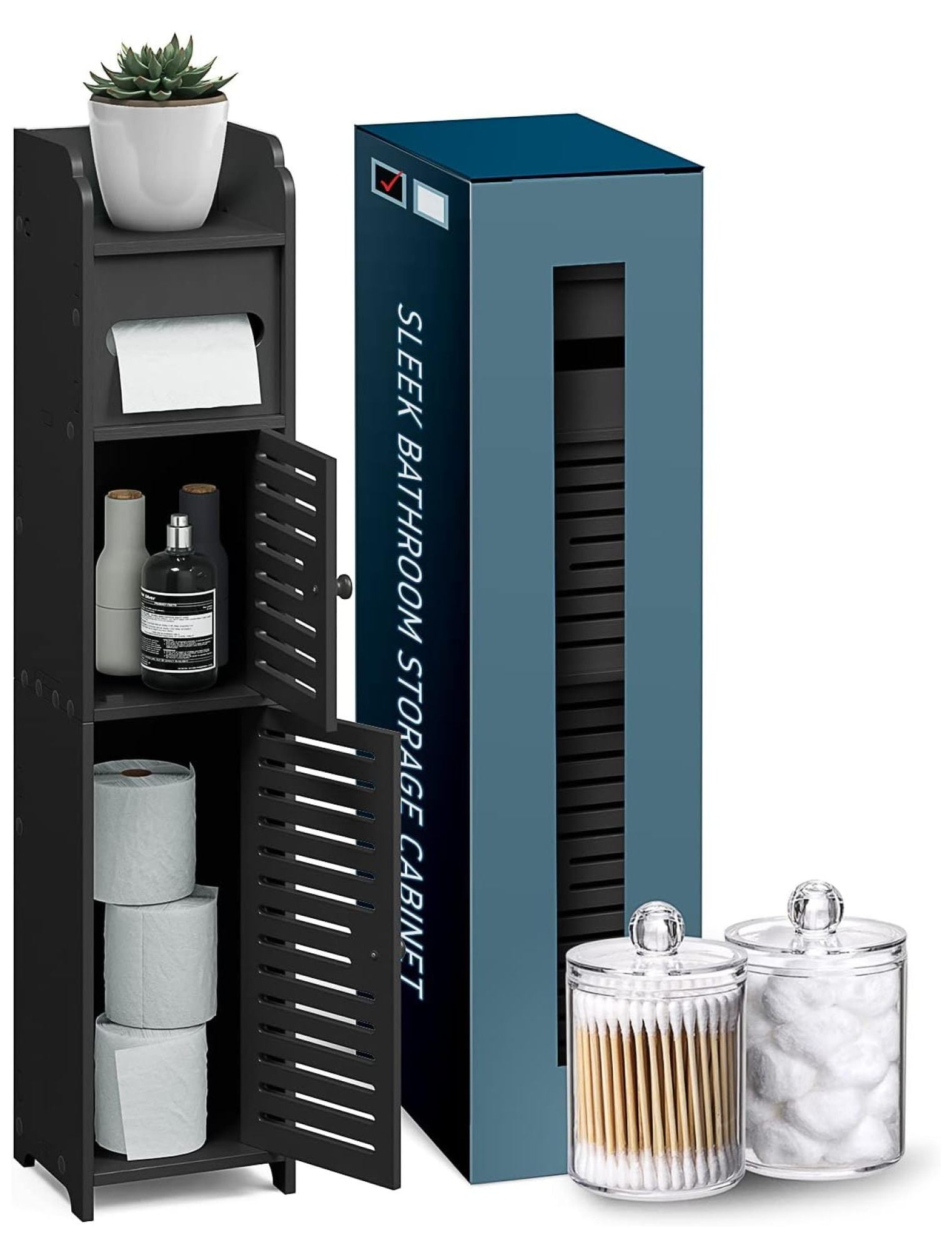 Nestora Small Bathroom Storage Cabinet with 2 Doors & 3 Shelves ...