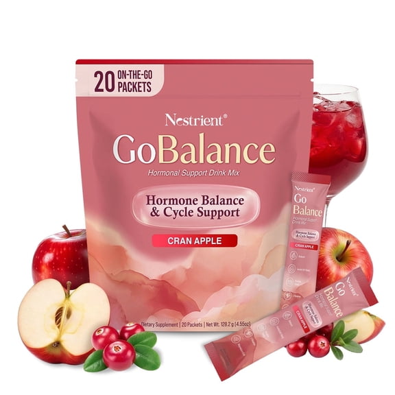 Nestrient GoBalance Myo & D-Chiro Inositol Powder 40:1 Ratio for Hormonal Balance, Women's Health Drink Mix with Magnesium & L-Theanine, Cranberry Apple, 20 Packets
