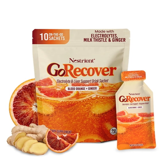 Nestrient GoRecover Liver Health Drink Mix Powder with Organic Milk Thistle, Turmeric, Dandelion & Ginger - Blood Orange & Ginger, 10 Sachets