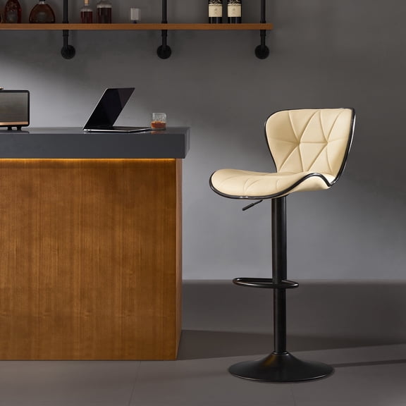AUNEKIV Bar Stools, Swivel Counter Height Bar Stools, Adjustable Faux PU Leather Bar Chairs with Back and Footrest, Modern Upholstered Armless Counter Stools, Island Chairs for Bar Kitchen, Beige