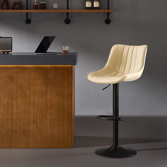 AUNEKIV Bar Stools, Swivel Counter Height Barstools with Back, Adjustable Faux PU Leather Bar Chairs, Modern Armless Kitchen Island Stool, Beige