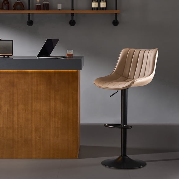 AUNEKIV Bar Stools, Swivel Counter Height Barstools with Back, Adjustable Faux PU Leather Bar Chairs, Modern Armless Kitchen Island Stool, Oatmeal