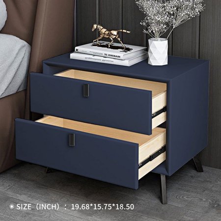 Nesuncia Large Nightstand, 19.68"x15.75"x18.50", 2-Drawer, Navy Blue, Solid Wood, Non-Toxic, Kids