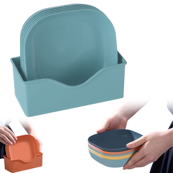 Neszzmir Wheat Straw Plates Set of 5 Square Unbreakable Dinner Plates with Plate Holder Lightweight Reusable Snack Fruit Side Dish Plates for Kitchen Camping Green 5.71 Inch