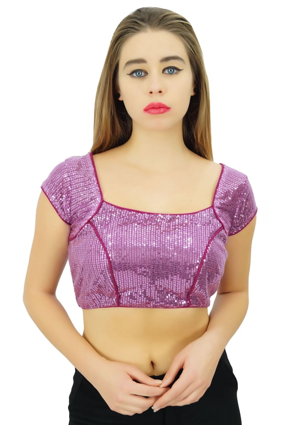 Net Dense Sequins Fabric Ready-Made Blouse Bollywood Choli Women Ethnic Crop Top