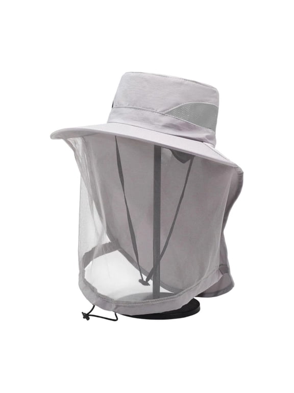 Net Hat Safari Hat with Neck Flap, Wide Brim, Adjustable Chin Strap, UV Sun Protection Boonie Hats for Fishing Hiking, Men Women, White