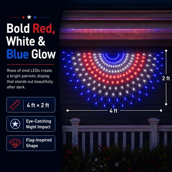 Net Lights Outdoor Mesh Lights, 48X24 Inch American Flag Patriotic Lights, Red White and Blue Outdoor Lights, Outdoor Led Lights Waterproof, 1 Pc Led Decorative Flag String Lights