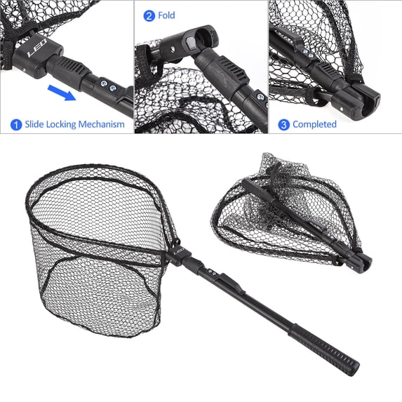 Net Lixada Fly Fishing Triangle Brail Landing Net Portable Foldable Lightweight Net Nylon Fishing Net Aluminum Alloy Frame