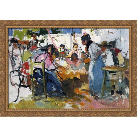 Net Menders in Valencia 40x28 Large Gold Ornate Wood Framed Canvas Art by Joaquin Sorolla