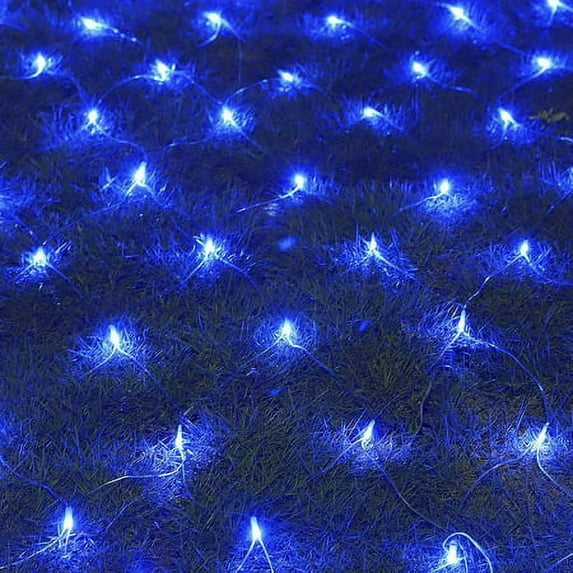 Net Mesh String Decorative Lights, 8 Lighting Modes, 4.9ft x 4.9ft 96 Light Bulbs, for Outdoor Indoor, Curtain, Christmas Tree, Bush, Party, Wedding, Fairy, Wall Decorative (Blue)
